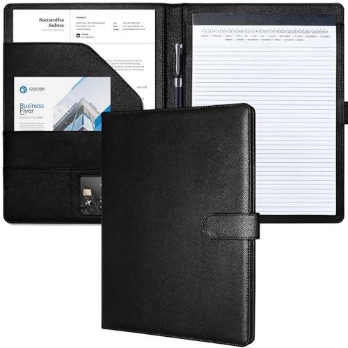 Image of Mymazn Padfolio Portfolio Folder, Faux Leather Interview Resume Folder with Document Organizer & Business Card Holder, Letter-Sized Notepad Legal Pad Holder for Men Women (Black)