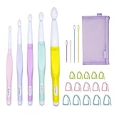 Araeknotta Large Crochet Hooks Set with Stitch Markers, Yarn Needles, Purple Pouch - 5 Sizes (8mm, 10mm, 12mm, 15mm, 20mm) - Ergonomic Plastic Crochet Hooks for Chunky Blanket Yarn