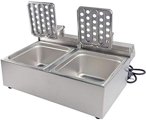 Commercial Deep Fryer Stainless Steel Electric Fryer Dual Tank 20L 3000Wx2 with Lids