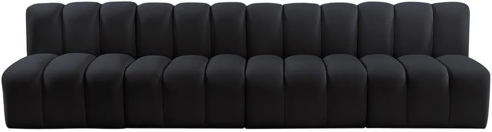 BOWERY HILL Contemporary Modular Sectional, Black Velvet Upholstery, 119" W x 31" D x 30" H, Deep Channel Tufting, Versatile Living Room Seating, Luxury Furniture Design, Limitless Configurations