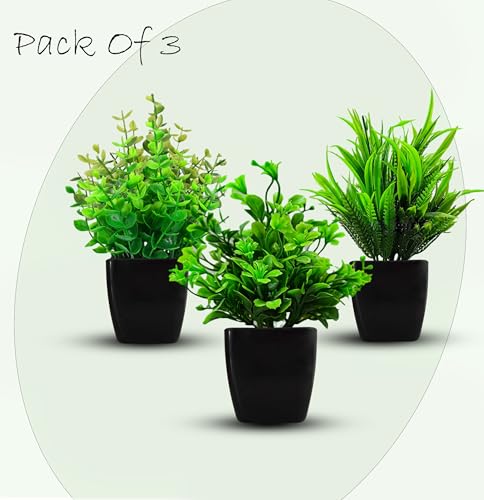 Image of Artificial Potted Plants- 17.5 cm Plastic Faux Plants, Artificial Indoor Potted Plants for Home Office Living Room Balcony Desk Indoor and Outdoor (Set of 3)