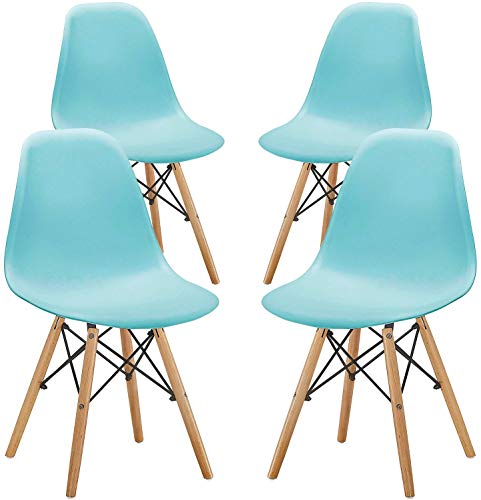KunstDesign Set de 4 Sillas de Comedor, Diseño Ergonómico,Patas de Madera de Haya Natural (Azul)