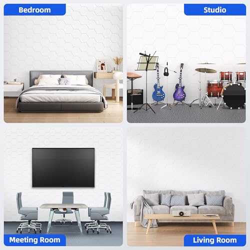 Image of 20 Pack Acoustic Panels with Self Adhesive, 12 inch X 12 inch X 0.4 inch High Density Sound Proof Foam Panels for Walls, Soundproof Wall Panels, Hexagon Sound Absorbing Panels for Home Studio Office Decor - White