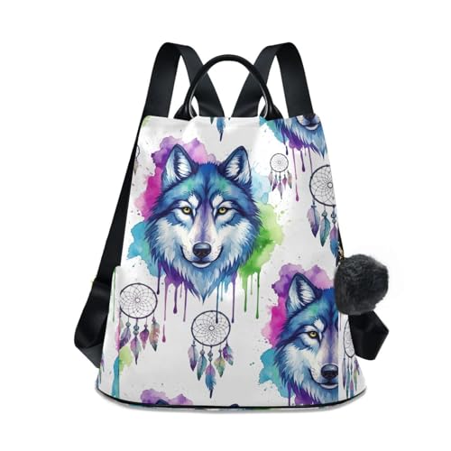 Sac à dos loup bleu aquarelle femme sac de voyage tendance zippé