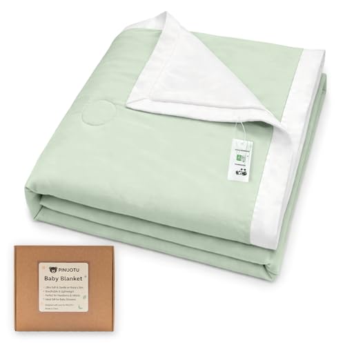 Pinuotu Lightweight Baby Quilt, 30 x 40 Inch Summer Toddler Nap Blanket with 100% Viscose Made from Bamboo Shell & Soft Polyester Fill, Breathable Crib, Stroller & Bassinet Blanket, Sage Green