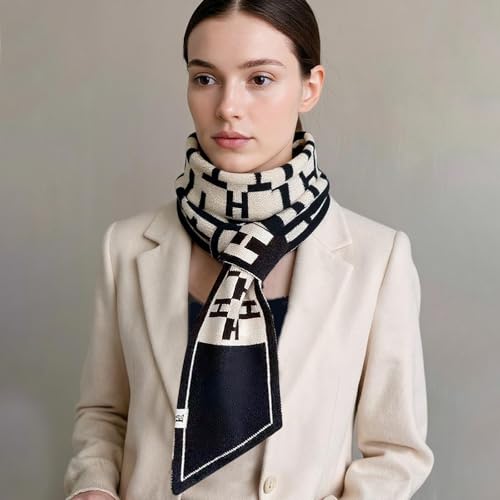 Skinny Knitted Scarf Women Winter Pull-Through Design Plaid Letter Pattern Narrow Long Neckerchief Warm Collar Scarf2