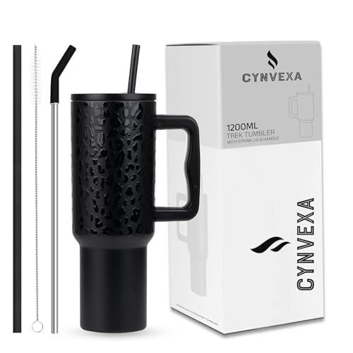 Image of CYNVEXA Personalized with Your Name, Tumbler with lid and Straw 1200ML Cup Stainless Steel Vacuum Insulated Tumbler for Water, Iced Tea or Coffee 1.2L Office Gym Travelling (LEAPARD Black)