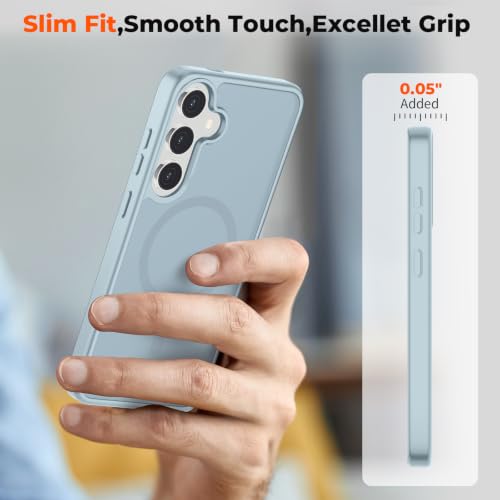 Image of SUPFINE Magnetic for Samsung Galaxy S24 Plus Case / S25 Plus Case with Screen Protector, (Built-in Magnets) (Military Grade Drop Protection) Slim Translucent Shockproof Phone Case,Sliver Blue