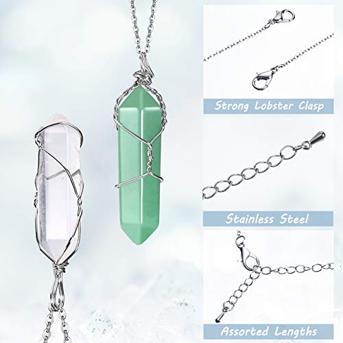 Yaomiao 5 Pieces Crystal Necklaces, Healing Stones Spiritual Pendant Natural Gemstone Jewelry With Adjustable Chain For Women Girls (Vivid Color With Silver Chain) #TOP4