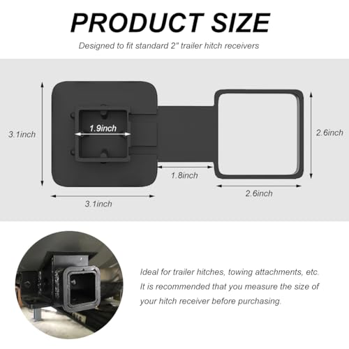 JNXIJ Trailer Hitch Cover, Dust-Proof Plug Square Mouth Receiver Tube Insert, Heavy Duty Silicone Plug Cap Exterior Accessories for Most Vehicle Hitch Receivers (Black with Buckle) - Thumbnail 2