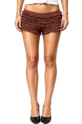 Image of Yiulangde Women Lace Bloomers Layered Ruffle Mini Shorts Y2k Pettipants | Shorts Women,Lolita Ruffled Bloomer Shorts for Under Skirts,Fluffy Booty Shorts,Rave Boy Short Panties,Going out Bottoms