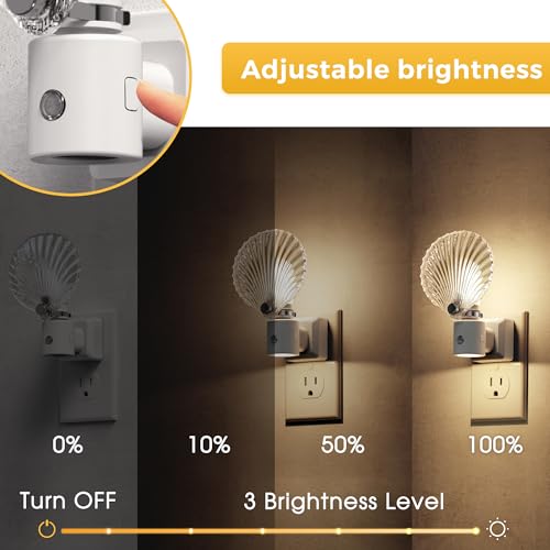 Image of L LOHAS LED Night Light, 2 Pack Night Lights Plug into Wall | Shell Style Glass Nightlight Rotating, Dimmable Nightlights with Light Sensor, Soft White Nightlights for Hallway Bedroom