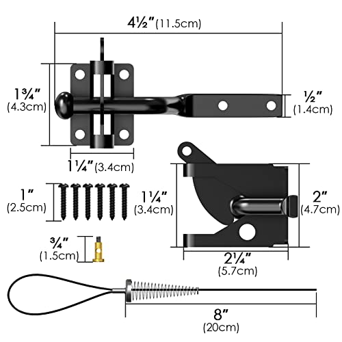 Linkidea Self Locking Gate Gravity Latch, Carbon Steel Spring Loaded with Adjustable Gate Latch Cable Pull - Image 4