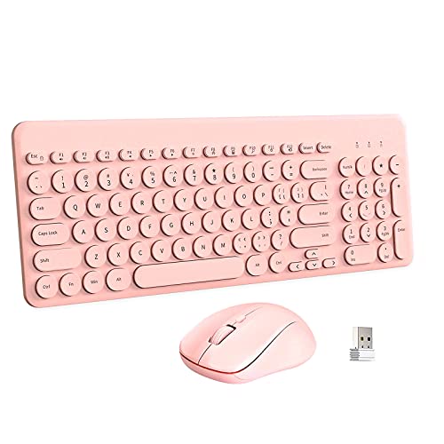 Wireless Keyboard and Mouse Combo,JieruiDeng 2.4Ghz USB Cordless Full-Sized Colorful Keyboard with Numeric Keypad and Noisless Mice Set for Computer Laptop PC Gamer (Pink) by JieruiDeng - Used condition - CA$23.39