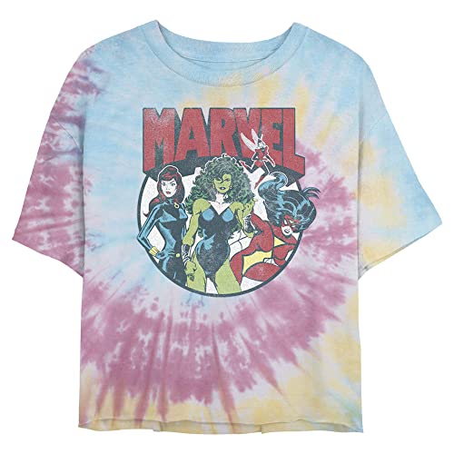 Marvel Juniors Marvel Gals Short Sleeve Crop T-Shirt Blu/Pnk/Ly X-Large