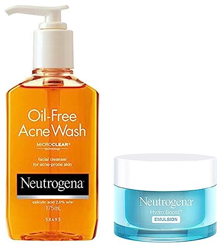 Image of Neutrogena Hydro Boost Emulsion Oil 10X Hyaluronic Acid for Dry Skin, 50grams & Neutrogena Oil Free Acne Wash For Acne Prone Skin With Salicylic Acid, 175ml