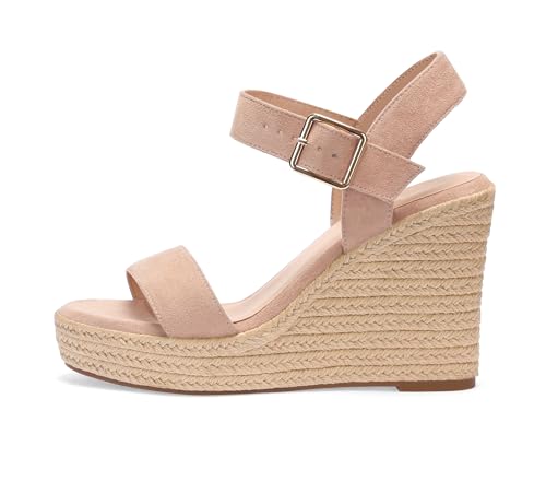 Image of Wedges for Women, Espadrille Platform Sandals, Comfortable Open Toe Wedge Heels with Ankle Strap Buckle, Summer Vacation Casual Shoes