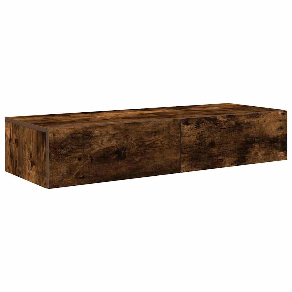 vidaXL Wall Shelf with Drawers Smoked Oak 100x36x19 cm Engineered Wood, wall shelf with cabinet, wall mounted storage cabinet, wall storage unit