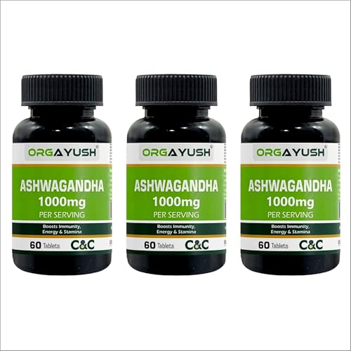 Image of Organic Ashwagandha 1000mg Tablets - Energy, Strength & Stamina Support Supplement, Stress Support & Sleep Wellness Formula with Himalayan Ashwagandha (Pack of 3)