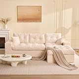 Litbird Canapé d'angle 3 Places avec méridienne, canapé Convertible canapé-lit Relax sans Montage, Grand canapé en Tissu côtelé pour Salon spacieux (Beige)