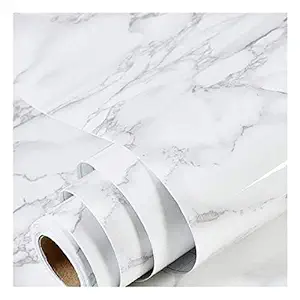 practicalWs PVC Thick Waterproof, Stain-Resistant and Removable Marble Paper Roll (17.17 x 78.7 inch- Granite Grey/White)