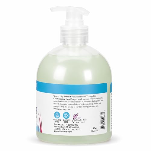 Image of Ginger Lily Farms Botanicals Conditioning Liquid Hand Soap, Island Tranquility, 100% Vegan & Cruelty-Free, Green Tea Lemongrass Scent, 16.9 Fl Oz