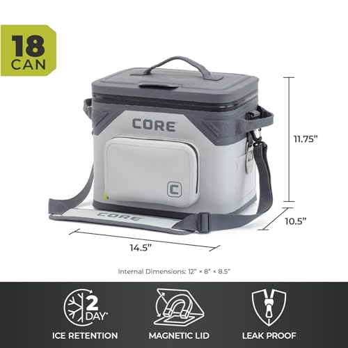 Image of CORE Magnetic Leak Proof Soft Cooler with Waterproof Zipper | Insulated Bag Portable Ice Chest Box | Best Soft Cooler for Food & Beverages for Tailgating, Car Camping, Travel, and Family Beach Picnics