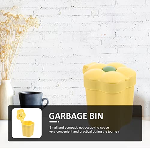 Image of Cabilock Flower Shaped Mini Trash can with Lid Small Desktop Trash can Cartoon Garbage can for Desk Bedroom Office Study Table Top Waste .51 X 4.72 X 4.72 in