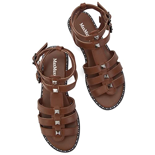 MaxMuxun Gladiator Sandals For Women Flat Ankle Strap Open Toe Strappy Summer Sandals With Studs3