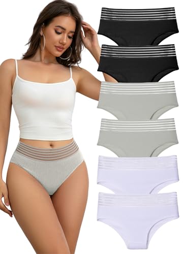 Hialegion Slip Femme Coton Doux et Respirant sans Bords Roulés Taille Elastiquée en Dentelle Sexy Culotte S