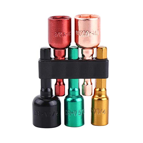 Socket Driver Converter, 5pcs Colorful Electric Screwdriver Hex Socket Adapter Power Tool Drive Sockets 1/4\"-1/2\"