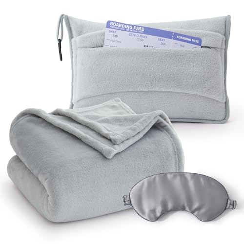 Bedsure Travel Blanket Airplane Compact with Storage Bag, Packable Blanket with Eye Mask,...