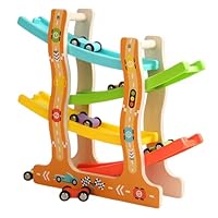 Wooden Car Ramp, Race Track Toy, Car Slide Toy, Wooden Car Playset, ZigZag Ramp, Engaging Wooden Car Ramp Design Complete Set With Accessories With 6 Car for 1 2 3 Year Old Boy