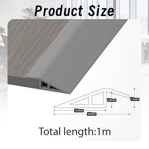 LIHIQIYA PVC Türschwellen Leiste, Übergangsprofil Selbstklebend, Übergangsleiste Boden Höhenausgleich Abdeckleiste für Parkettböden Laminate Schwellen (Grau, 7mm bis 10mm, 1M)