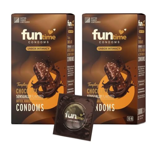 Image of Funtime chocolate Flavoured comdoms Pack of 2 (10pc each) | Dotted Ribbed & Contoured Condoms for Maximum Pleasure | Made With Natural Rubber Latex | Lubricated Condoms for High Excitement & Satisfaction