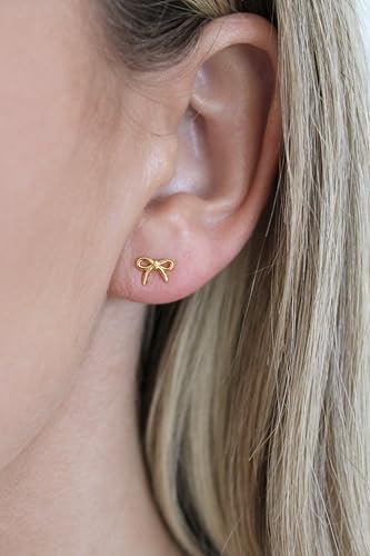 Gold Bow Stud Earrings – 18K Gold Plated Mini Bow Earrings for Women, Dainty Coquette Style, Hypoallergenic Jewelry for Everyday Wear by Malibu Sunday3
