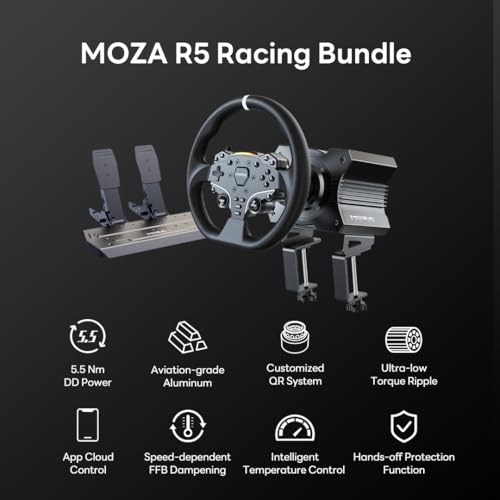 Image of MOZA R5 Bundle Kit Racing Gaming Simulator 5.5Nm Direct Drive Wheelbase,Unbeatable Rigid & Durable 11-Inch ES Racing Wheel SR-P Lite Dual Pedal and Desk Clamp for Experienced Enthusiasts
