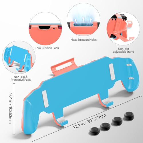 Image of OIVO Grip Compatible with Nintendo Switch 2, Switch 2 Ergonomic Grip Case with Adjustable Stand, Comfort Game Accessories with 5 Game Card Slots and 4 Thumb Caps, Blue Orange