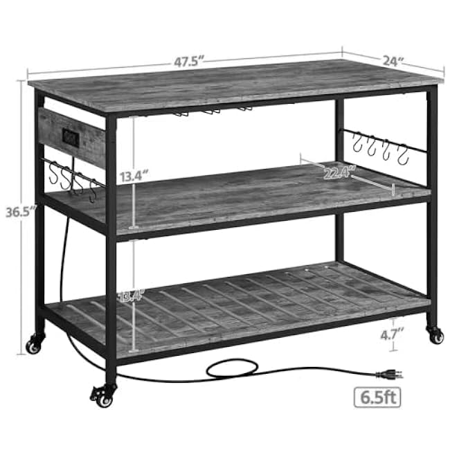 Kitchen Islands & Trolleys Rolling Kitchen Island with 3 Shelves Organizer Cart with Wheels Holder
