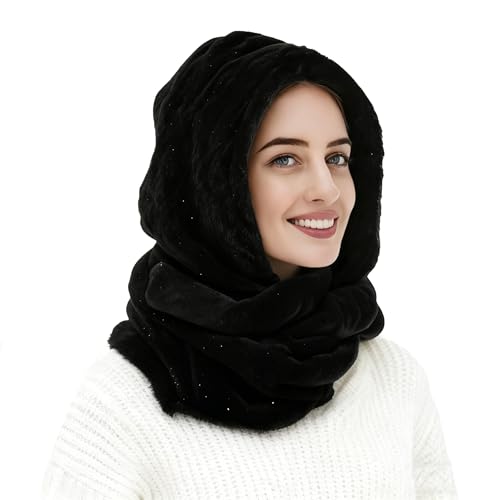 Lina & Lily Écharpe Tube à Capuche en Fausse Fourrure pour Femme Hiver (Noir)