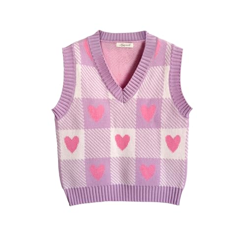 Image of Women's Sweater Vest,Y2K Sleeveless Pattern Preppy Style Knitted Crop Tank Top for Girl