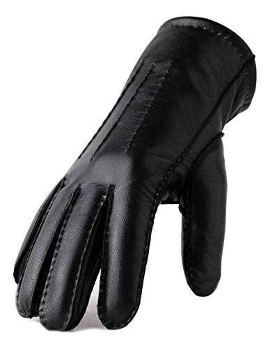 Genuine Leather Winter Gloves for Men Warm Lining-Black-XL