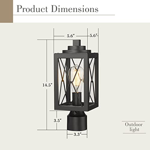 Emliviar Modern Outdoor Post Light With Photocell Sensor, 14.5 Inch Dusk To Dawn Lamp Post Light With Clear Glass, Black Finish, 0387P-Pc Bk #TOP5