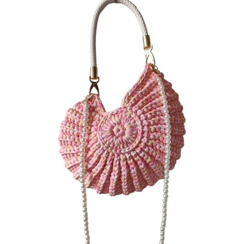 Clutch Purses For Women With Faux Pearls & Conch Shell Accents Candy Tone Polyester Shoulder Bag For Women
