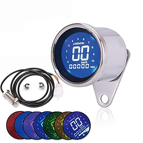 Miniatura 1 de ELING Velocímetro universal 123.7 mih 10000 rpm, medidor de nivel de combustible para motocicleta con chapado de hierro (medidor de