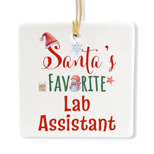 Santa's Favorite Lab Assistant Square Ornament, Gifts for Technician Laboratory Medical Tech Research Phlebotomist, New Year Graduation First Christmas Tree Xmas, Ceramic