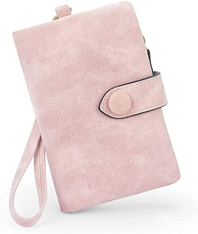 SNCCJ RFID Blocking Wallets for Women, Large Capacity Soft Leather Womens Small Wallet with Wrist Strap (Pink)