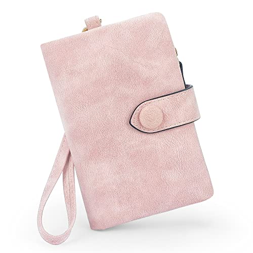 SNCCJ Geldbörse Damen Klein Leder RFID Portemonnaie mit Viel Kartenfächer (Rosa)