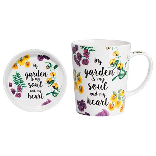 Maxwell & Williams DX0315 Royal Botanic Garden Becher mit Untersetzer Soul Heart, aus Bone China Porzellan, Mehrfarbig, 400 ml, in Geschenkbox