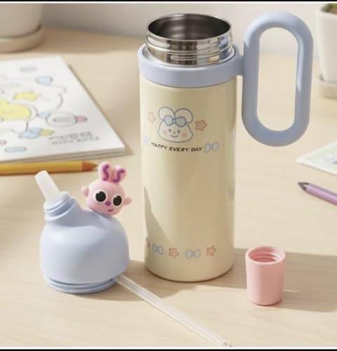 Image of Fancy Kitchen Cartoon Kids Tumbler - 850ml Stainless Steel Double-Walled Travel Mug - Leak-Proof, BPA-Free with Straw - Perfect for School & Outdoor Use. (Cream Yellow)